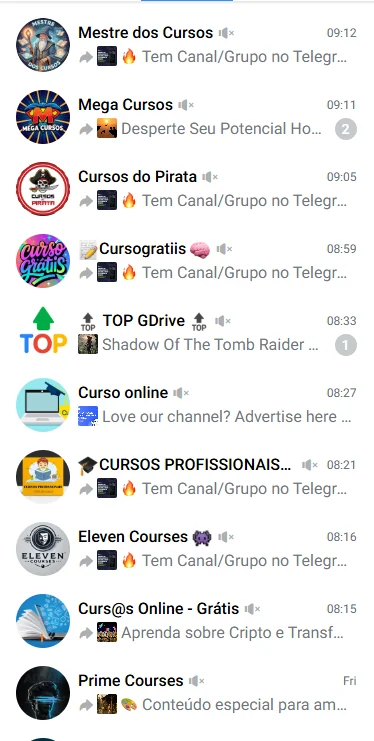 Screenshot de Telegram sobre curso e Vibes Mania